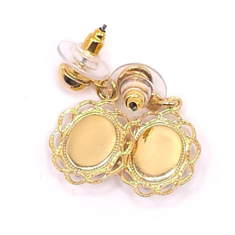 Vintage Gold Tone Pearl Filigree Dangle Earrings Elegant Feminine Jewelry - Picture 2 of 5